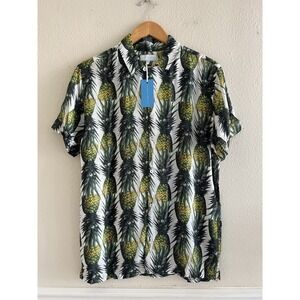Thomas Royall NWT Montego Pineapple Button Up Shirt Men's L Modal Short Sleeve